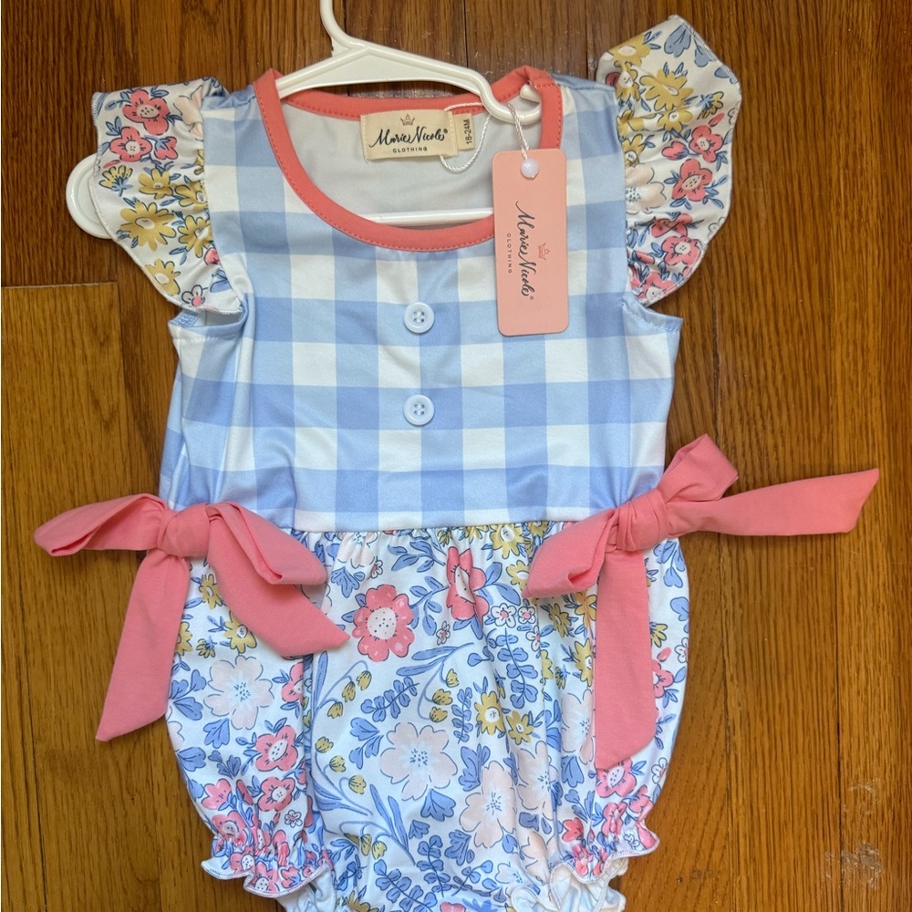 Mary & Noah Blue and Pink Floral Kids One Piece